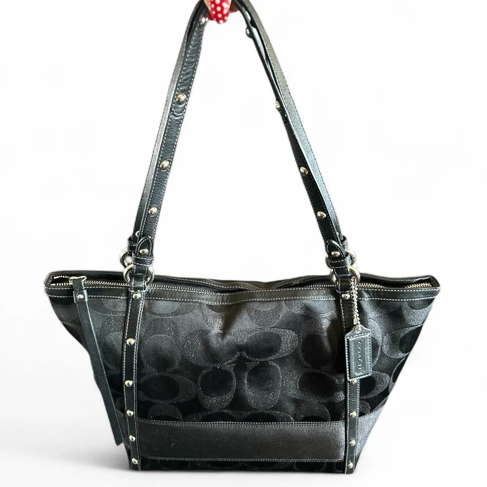Coach Black Signature Lurex Studded Tote Shoulder bag